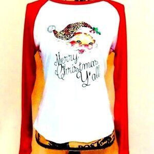 Women's T Shirt Santa "Merry Christmas Ya'll" M/L NEW